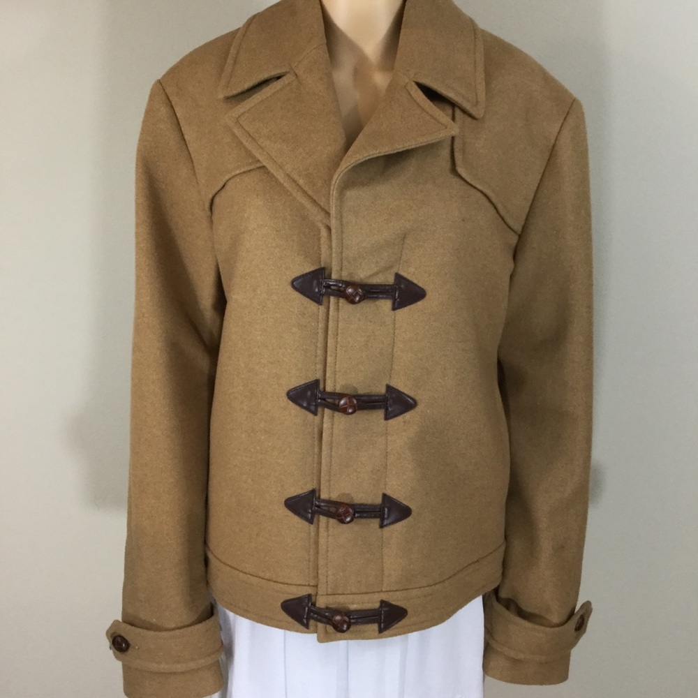 In Add Minus Leather Toggle Closure Wool Jacket